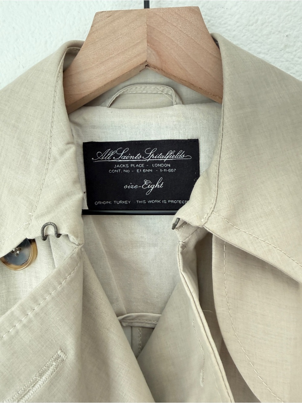 All Saints Light Beige Double-Breasted Trench Coat with Belt - UK 8 / US 4 - Picture 3 of 11